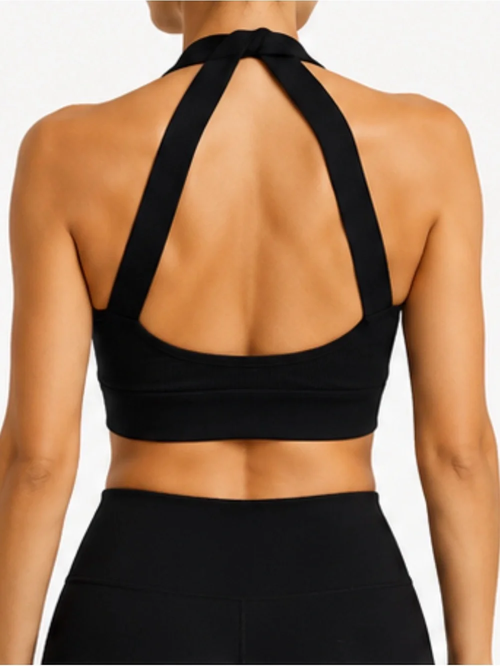 ALO Yoga Ribbed Halter Sports Bra - Black